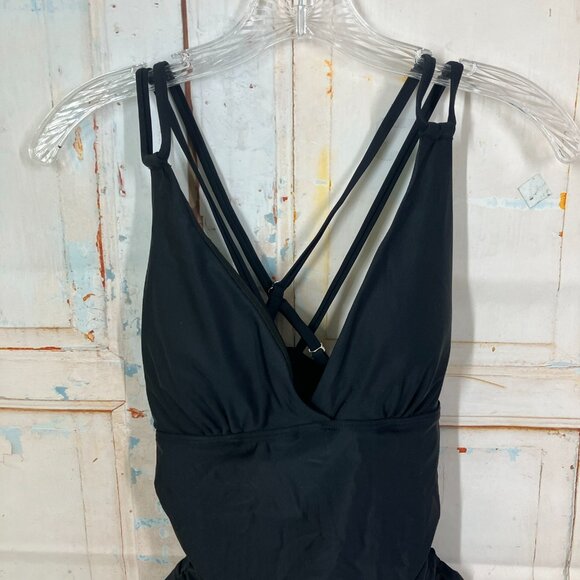 All Sure Women's size M Black Halter Ruched waist One piece swimsuit NWT - Picture 2 of 16
